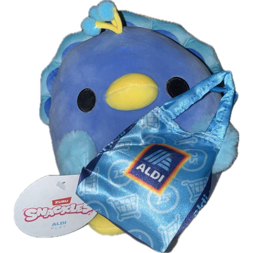 New! 8" ALDI Play Snackles LEVI the Peacock with‎ mini ALDI bag Plush Toy 2025